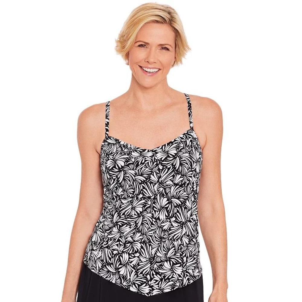Bal Harbour V-Neck Tankini Top‎ XL Women's Black White Tropical Swimsuit Top